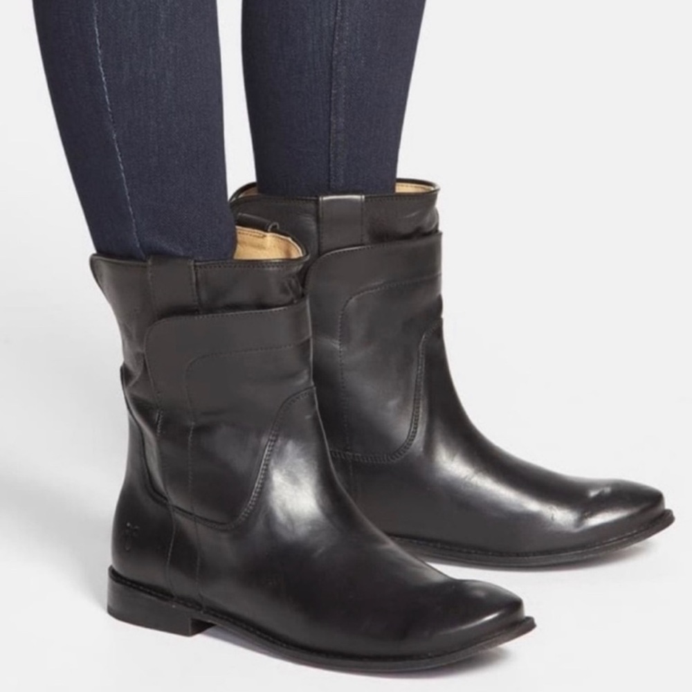 Frye Black Leather Ankle Boots